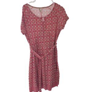 Aventura Organic Cotton grey striped dress with tie belt dolman sleeve sz L